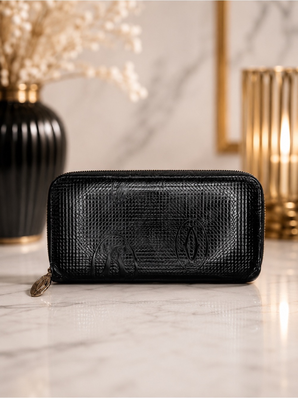 Cartier Black Zip Around Wallet – Collectible Luxury Leather Wallet | Very Good